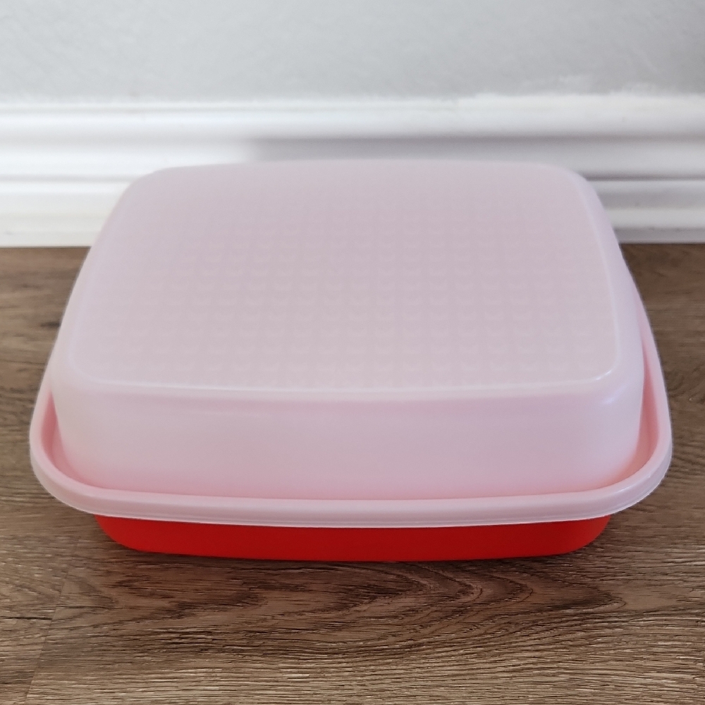 Vintage Tupperware Season-Serve Marinade Food Storage Container Red and White